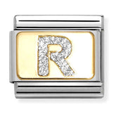 Nomination Composable Classic Link 030291/18 Silver Letter R in 18K Gold & Glitter Enamel